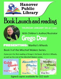 Grego Dow Book Launch and Live Reading poster.